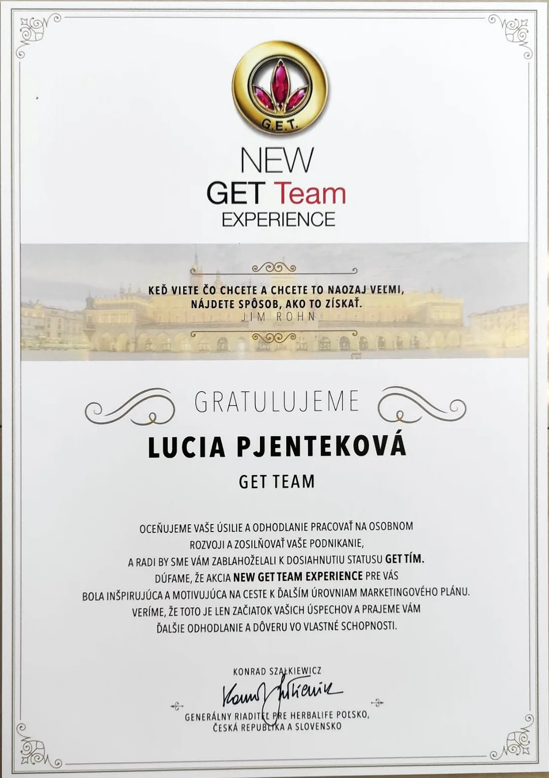 Certifikát New GET Team Experience